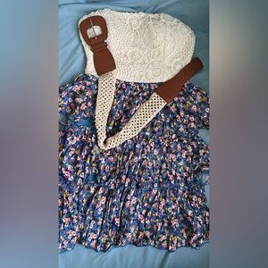 Lace and ruffle strapless dress with belt